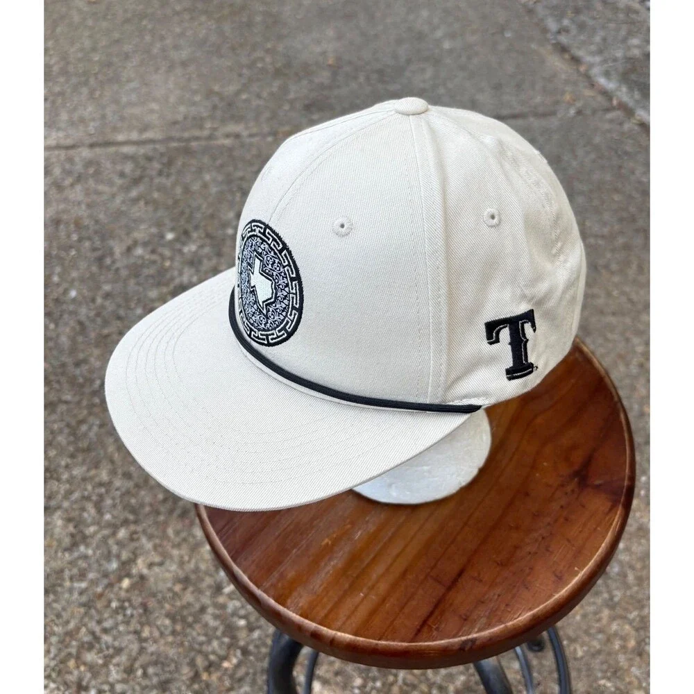 Mexican Heritage Coca-Cola Texas Rangers Snapback Rope Hat Cream Flat Bill